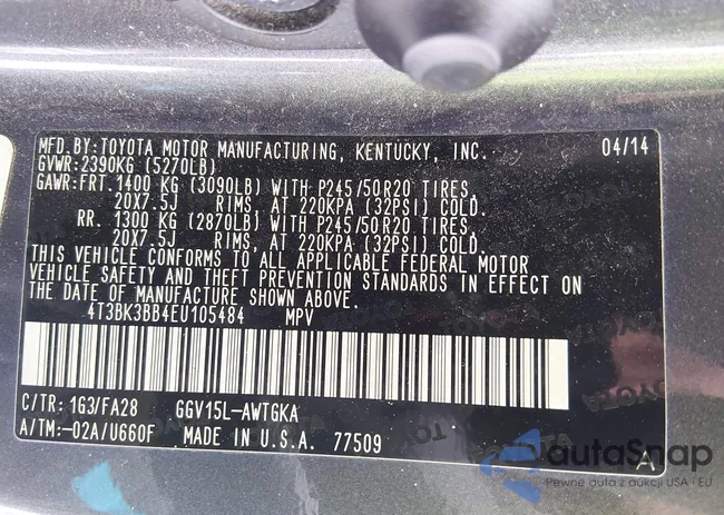 4T3BK3BB4EU105484: 44250947