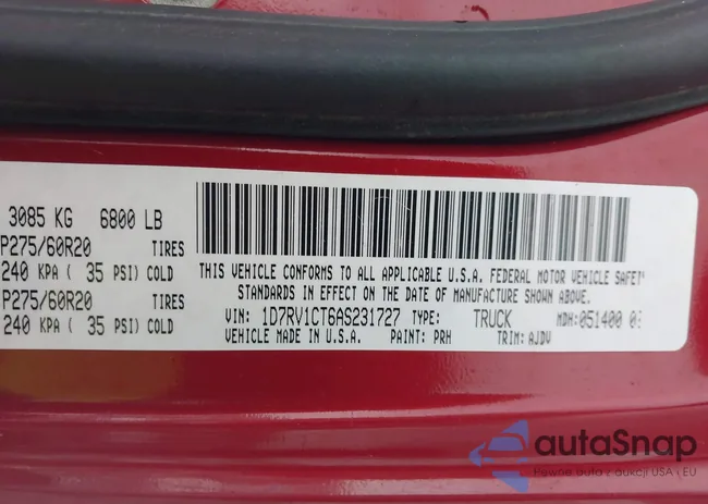 1D7RV1CT6AS231727: 44250988