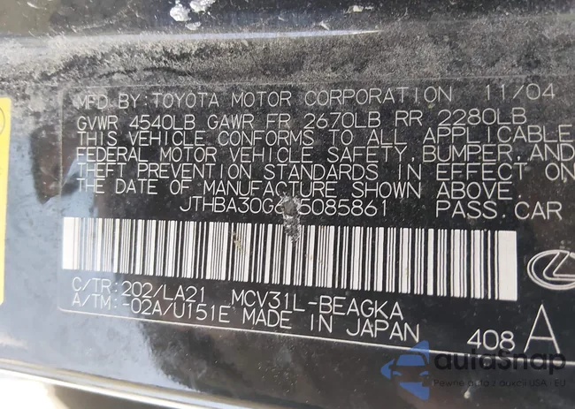 JTHBA30G655085861: 44252241