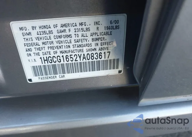 1HGCG1652YA083617: 44252506