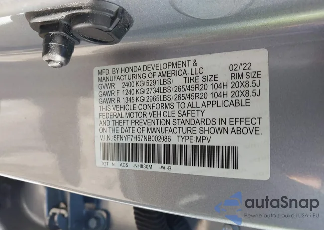 5FNYF7H57NB002086: 44252587