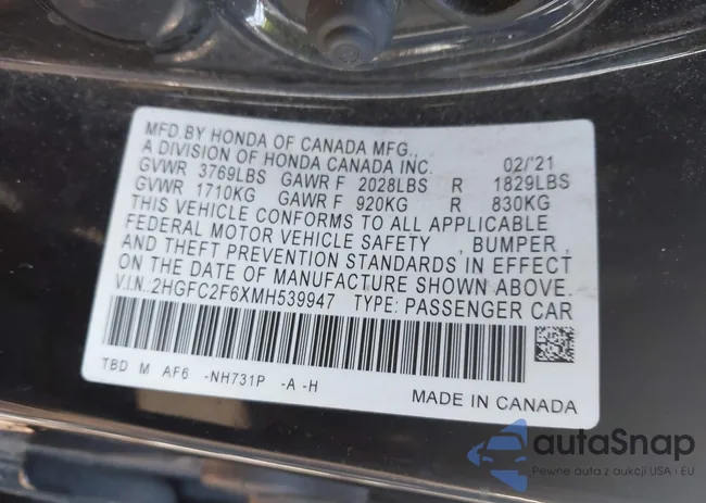 2HGFC2F6XMH539947: 44252713