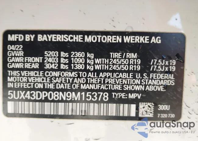 5UX43DP08N9M15378: 44253247