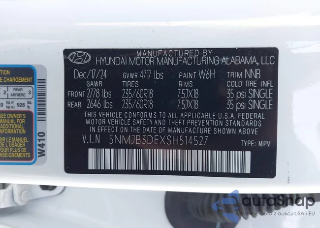 5NMJB3DEXSH514527: 44253649