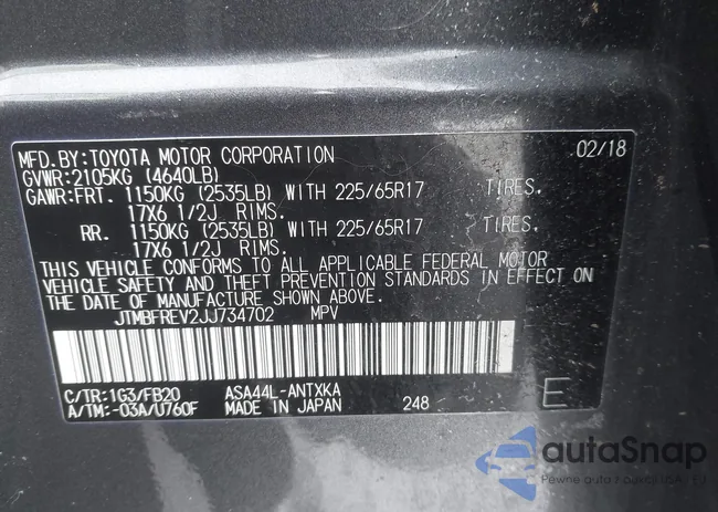 JTMBFREV2JJ734702: 44254242