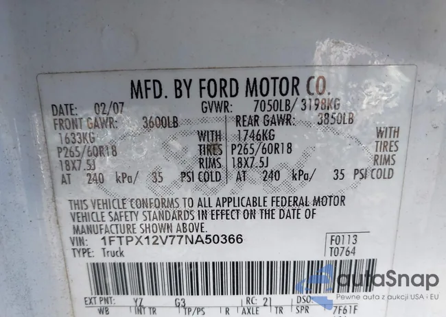 1FTPX12V77NA50366: 44255275