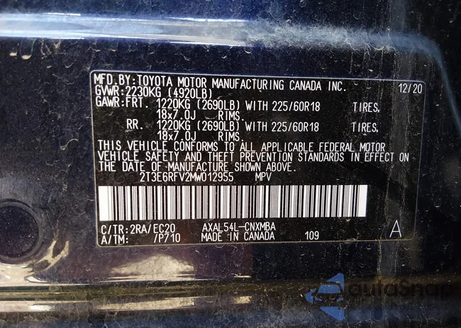 2T3E6RFV2MW012955: 44255367