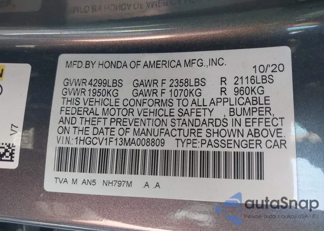 1HGCV1F13MA008809: 44255428