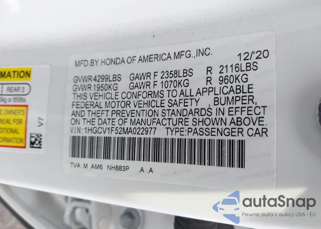 1HGCV1F52MA022977: 44255439