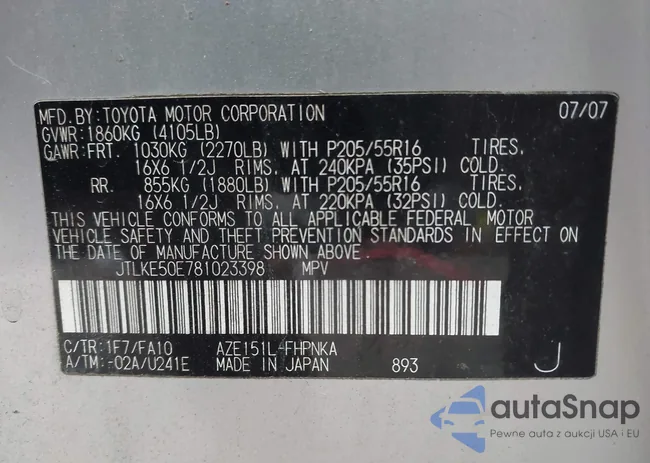 JTLKE50E781023398: 44255481