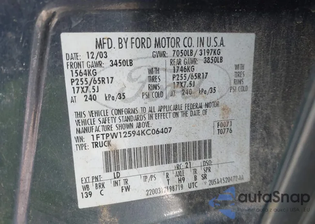 1FTPW12594KC06407: 44254947