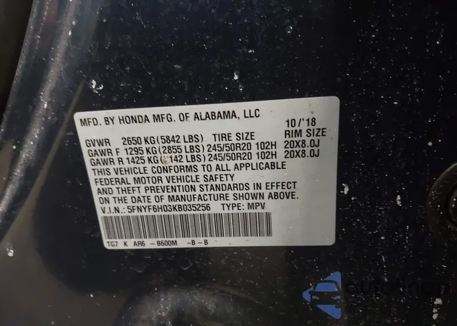 5FNYF6H03KB035256: 44256276