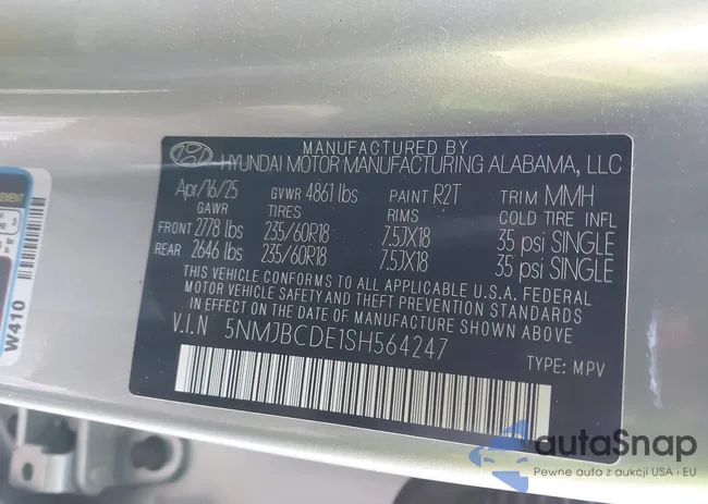 5NMJBCDE1SH564247: 44256434