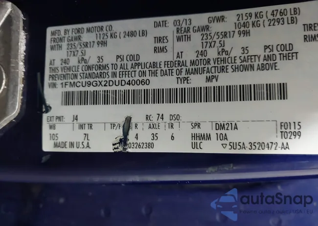 1FMCU9GX2DUD40060: 44256728