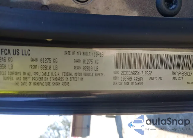 2C3CDZAG5KH719622: 44256755