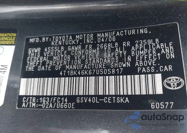 4T1BK46K67U505817: 44255834