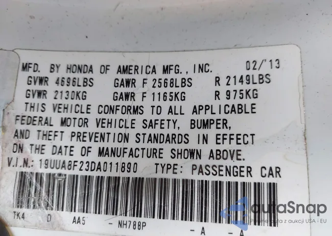 19UUA8F23DA011890: 44256140