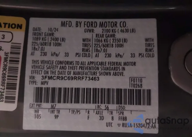 3FMCR9C69RRF73463: 44257272