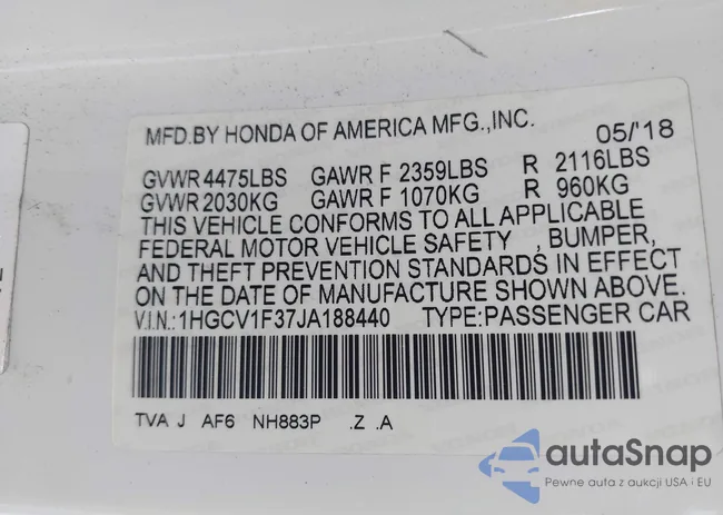 1HGCV1F37JA188440: 44257422