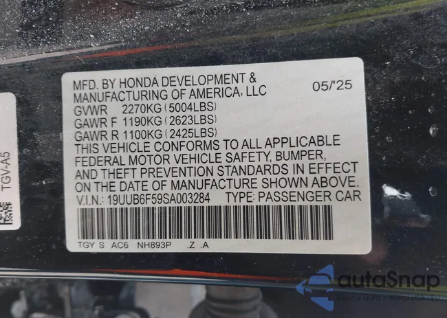 19UUB6F59SA003284: 44257429