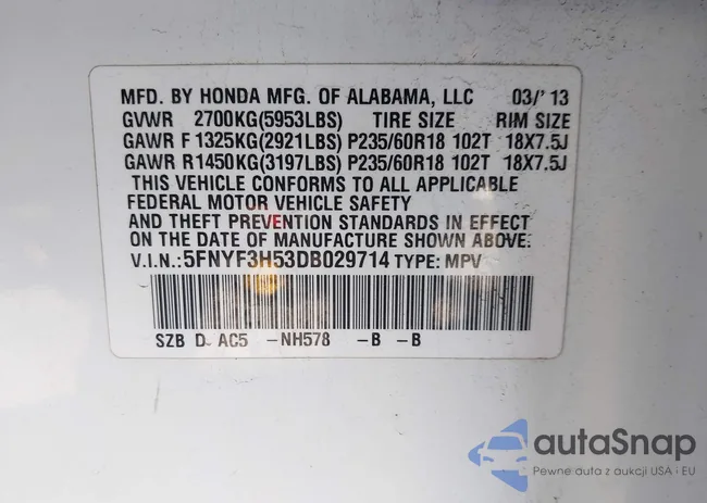 5FNYF3H53DB029714: 44257452