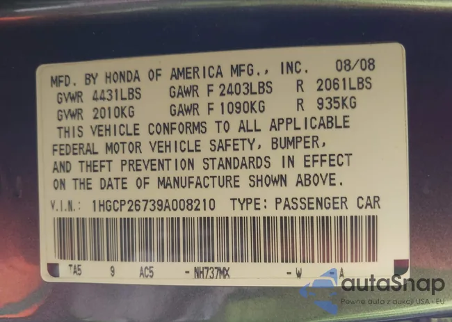 1HGCP26739A008210: 44257455