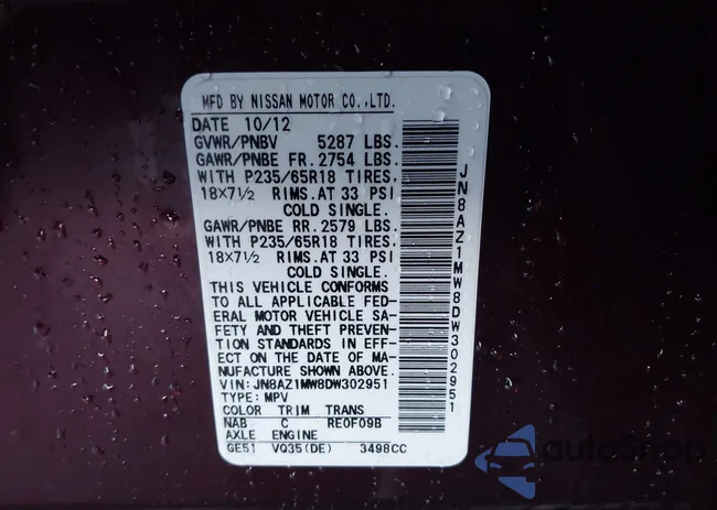 JN8AZ1MW8DW302951: 44257544