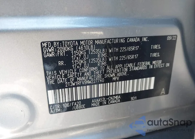 2T3W1RFV9NW227740: 44257624