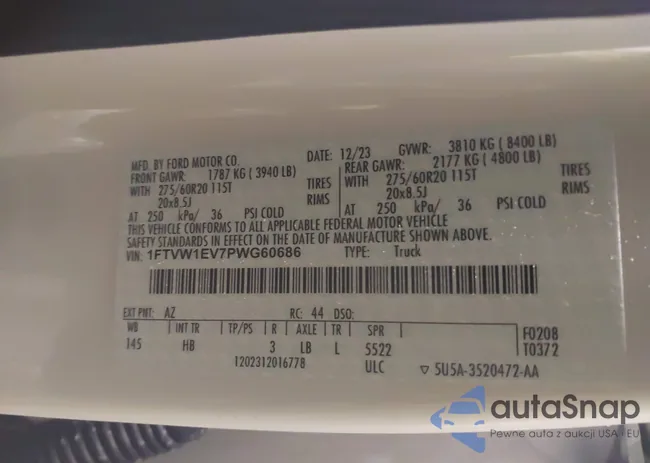 1FTVW1EV7PWG60686: 44257630