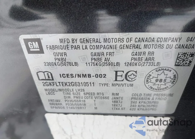 2GKFLTEK2G6310511: 44257643