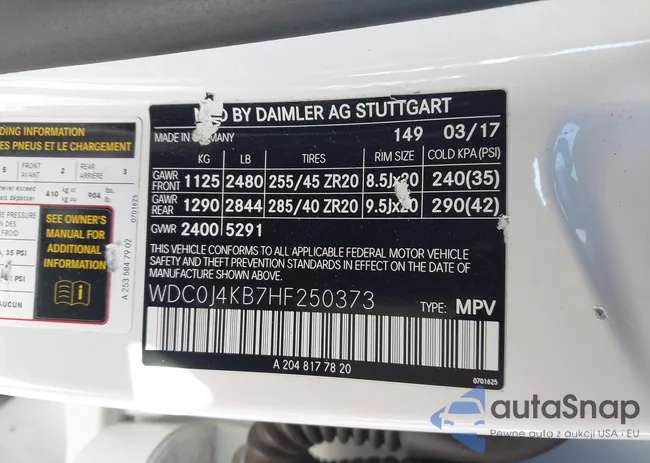 WDC0J4KB7HF250373: 44257648