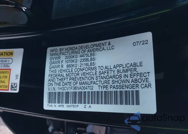 1HGCV1F38NA064702: 44257784