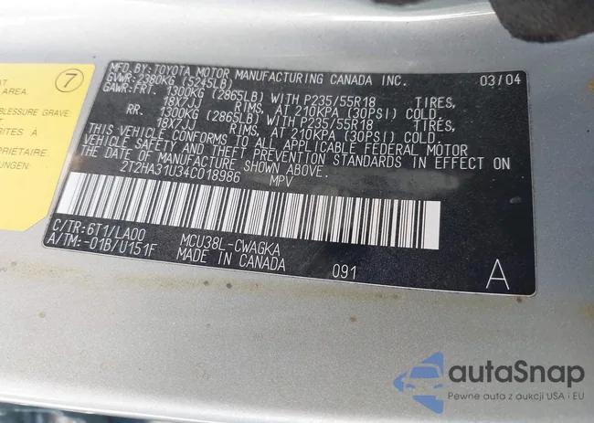 2T2HA31U34C018986: 44257027