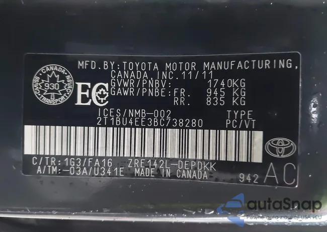 2T1BU4EE3BC738280: 44257119