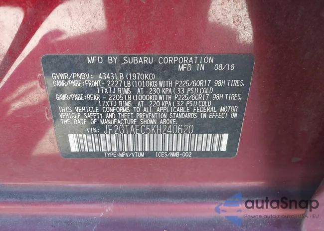 JF2GTAEC5KH240620: 44257154