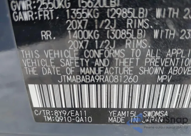 JTMABABA9RA081260: 44258481