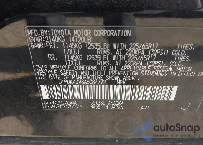 JTMDK4DV8A5084792: 44258537