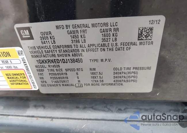 1GKKRNED1DJ138450: 44258902