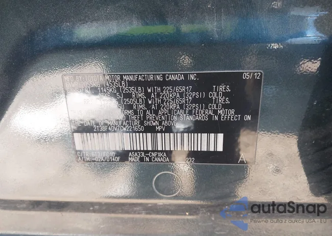 2T3BF4DV7CW221650: 44259016