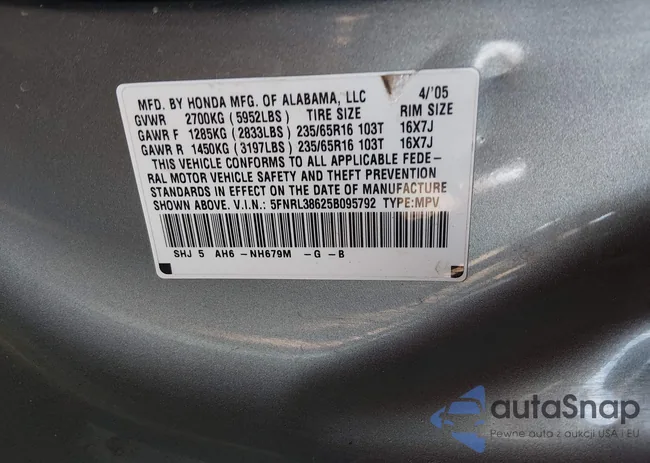 5FNRL38625B095792: 44260146