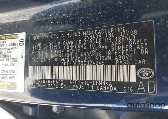 2T1KE40E29C024249: 44260230