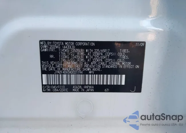 JTMZF4DV3AD021194: 44260231