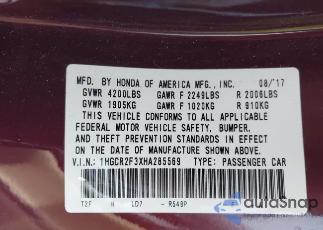 1HGCR2F3XHA285569: 44260300