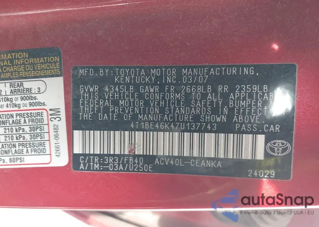 4T1BE46K47U137743: 44260385