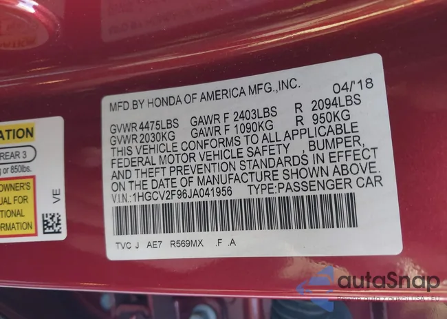 1HGCV2F96JA041956: 44260459