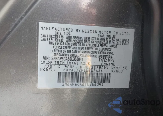 3N8AP6CA8SL368041: 44260560