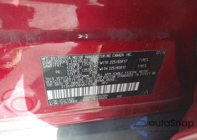 2T3H1RFVXKW041578: 44261129