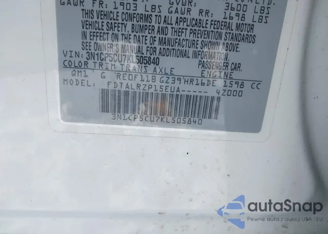 3N1CP5CU7KL505840: 44261306