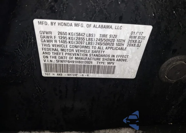 5FNYF6H91HB013926: 44261307