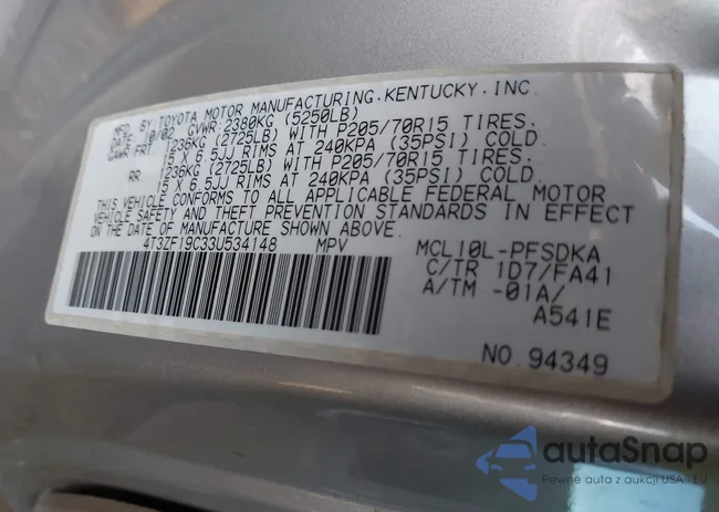 4T3ZF19C33U534148: 44261401